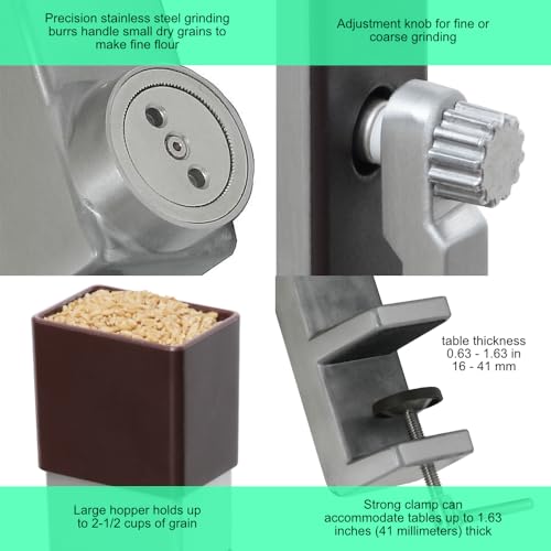 Kitchen Crop Hand Crank Grain Mill - Stainless Steel Flour Grinder for Wheat & Multi-Grain