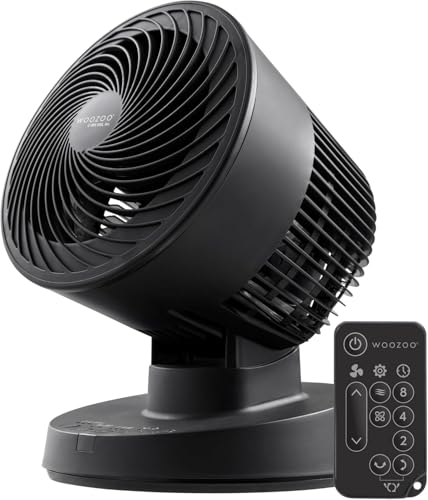 Black Air Circulator Fan with Remote, 3 Speed Settings, Oscillation, Compact Design