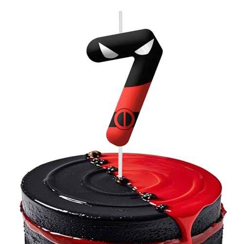 Red Black Themed Birthday Candles for Cake, Number 7th Candle, Happy Birthday Cake Topper for Boys Girls, Cartoon Themed Birthday Party Decorations Supplies Gifts