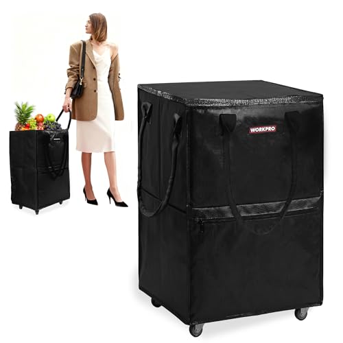 WORKPRO Large Rolling Grocery Bag, 36-Gallon Tote with 5 Wheels
