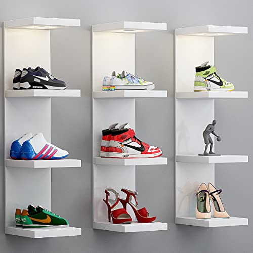 White 4-Tier Wall Shelf with LED Remote Light - Floating Storage Unit