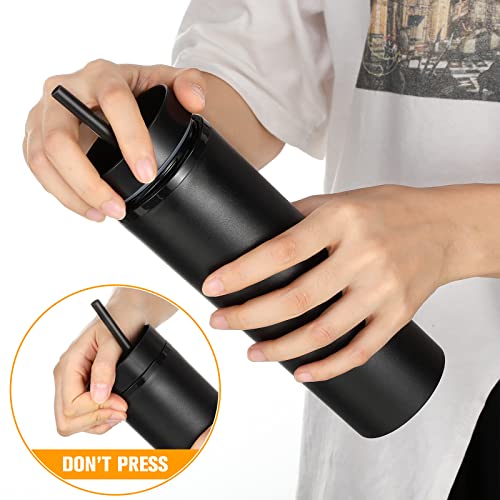 Potchen 16 oz Black Skinny Tumblers Bulk Set with Lids & Straws - 30 Pack