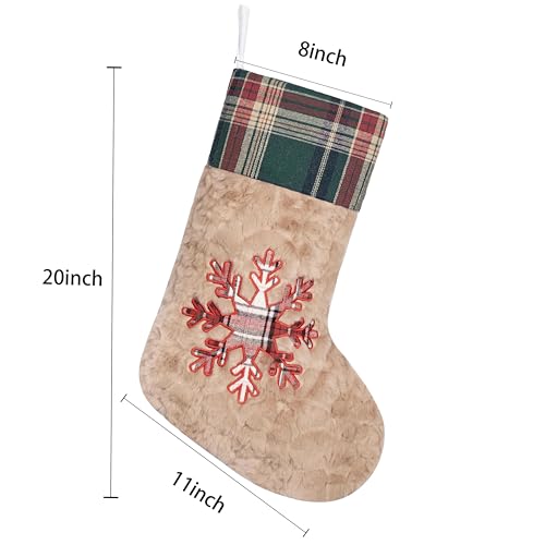 LUBOT 4 Pack Christmas Stockings 20" Red Green Plaid Plush Rustic Farmhouse Decor