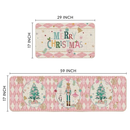 Artoid Mode Christmas Nutcracker Kitchen Mat Set of 2 Pink 17x29 & 17x59 Inches Winter Decor