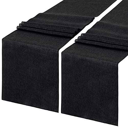 LuoluoHouse Burlap Table Runners: 2 Packs 13x84 inch Jute Table Linens Black Table Linens for Halloween Ceremony Gothic Theme Bachelor Birthday Party Table Decoration