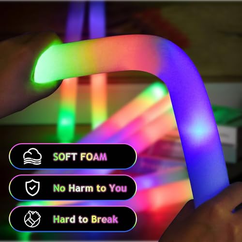 70pcs Foam Glow Sticks Bulk with 3 Flashing Modes - Light Up Party Wands for Weddings, Birthday, Raves, Camping, Outdoor Events - Blu7ive