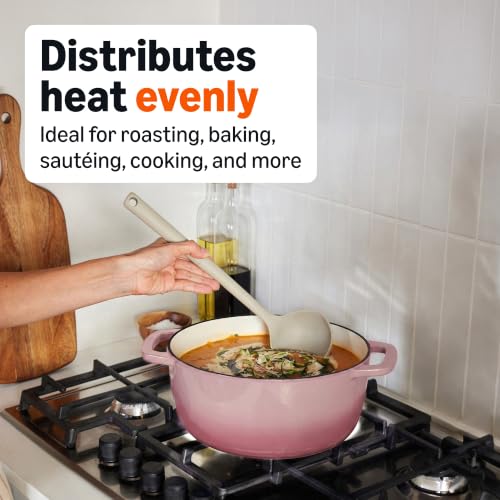 Amazon Basics 6-Quart Enameled Cast Iron Dutch Oven Pot Light Pink - Oven Safe, Heavy-Duty for Stews & Roasting