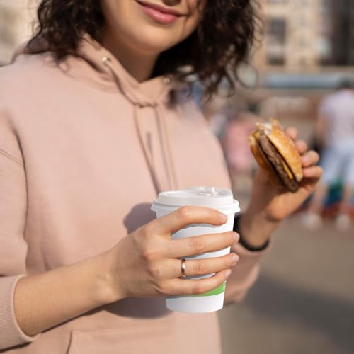 ECOLipak 12 oz Compostable Paper Coffee Cups with CPLA Lid - Pack of 100