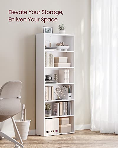 VASAGLE 6-Tier Open Bookshelf - 23.6 Inches Wide, Cloud White, Adjustable Shelves, Floor Standing Storage Unit (1 Pack)