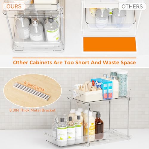 4 Pack Under Sink Organizers with Sliding Drawers - Clear Acrylic Bathroom & Cabinet Storage