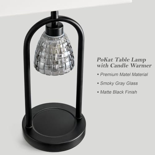 PoKat 22'' Black Modern Table Lamp with Candle Warmer & Dimmable Light