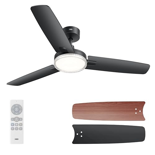 DREO Black 42-Inch Ceiling Fan with Lights, Remote, Dimmable & Reversible