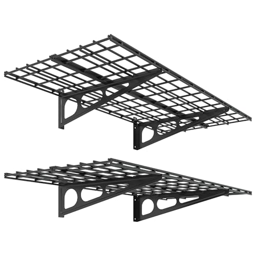 FLEXIMOUNTS 2-Pack 2x4ft Wall Shelves Garage Storage Rack – Heavy Duty Floating Shelves, Black, Classic Series