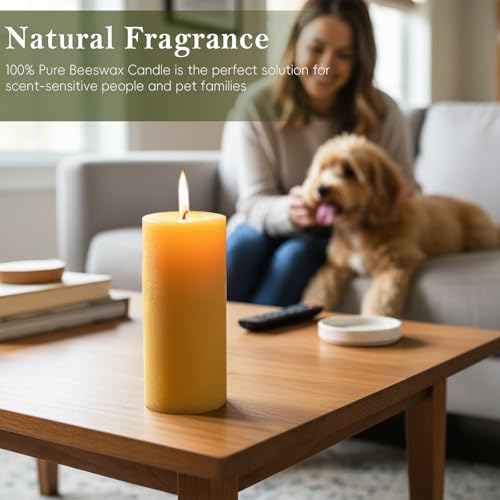 Beeswax Pillar Candles 2x5 Inch 8 Pack Unscented - Long Burn & Air-Purifying