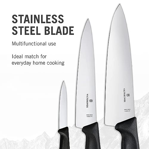 Victorinox Swiss Classic Chef's Knife Set - Ergonomic Kitchen Knives for Meat, Vegetables & Fruit, 3-Piece Black Handle Straight Edge