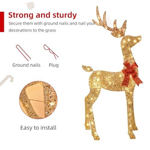 4FT Gold Lighted Christmas Reindeer Family Set - Outdoor Yard Decor with 145 LED Lights