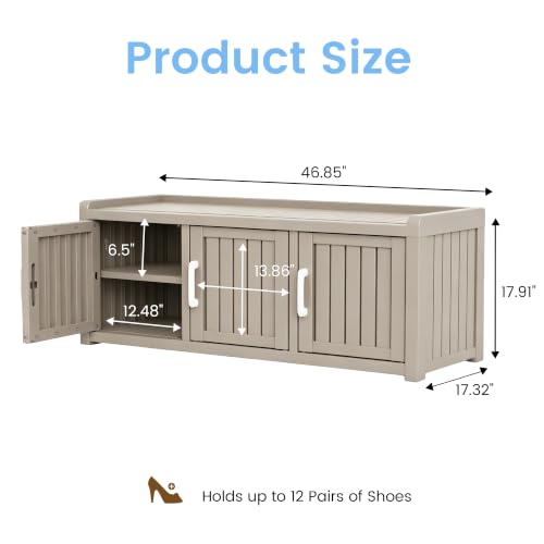 Grey 3-Door Waterproof Resin Shoe Bench with Adjustable Shelves - Indoor & Outdoor Use