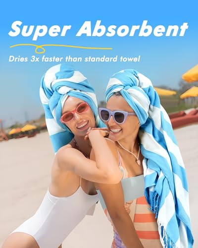 Genovega Oversized Turkish Cotton Beach Towel 74x38 Inches - Colorful Stripe, Quick Dry Sand-Free, Travel & Pool Essentials
