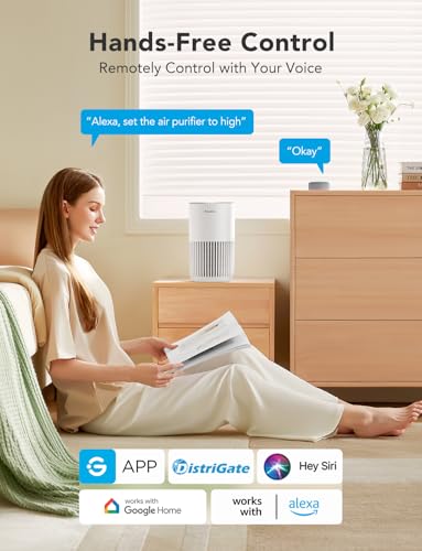 GoveeLife Smart Mini Air Purifier for Bedroom - White, App & Alexa Control