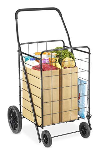 Extra Large Foldable Utility Shopping Cart with Wheels - 17.4 x 16.4 x 40.12 inches, Black, 100Lb Capacity