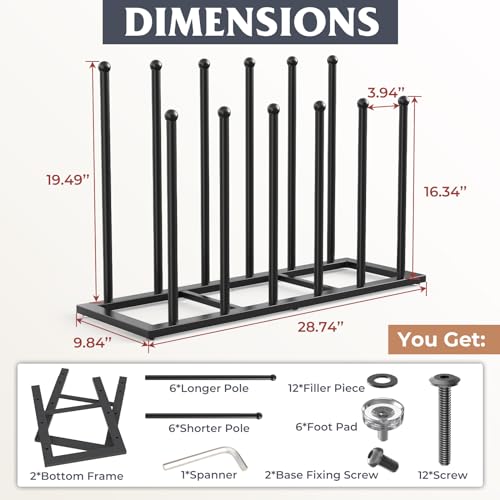 HzTinT Boot Rack for Tall Boots - Black, 19.5-Inch, Holds 6 Pairs - 1 Pack