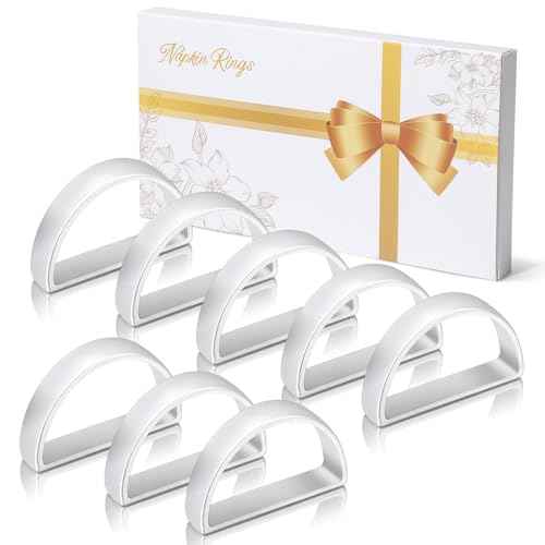 KPOSIYA Napkin Rings Set of 8, Metal Silver Napkin Rings Bulk for Table Settings, D-Shape Napkin Holders Rings for Dinner Table Decor, Easter, Fall,Thanksgiving, Christmas, Party,£¨Silver 8 pcs£©