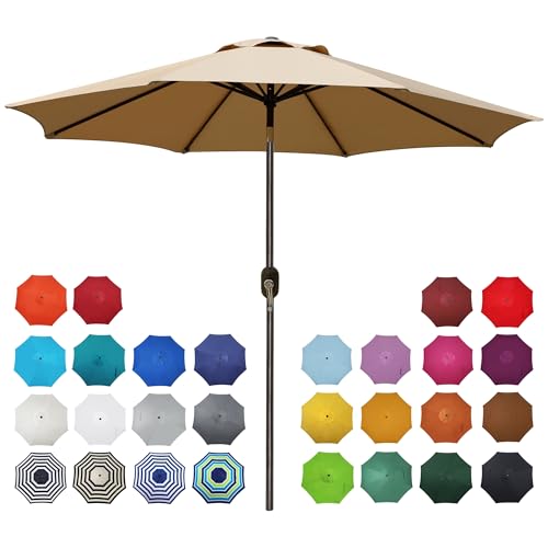 Blissun 9' Outdoor Patio Umbrella TAN with 8 Sturdy Ribs, Tilt & Crank
