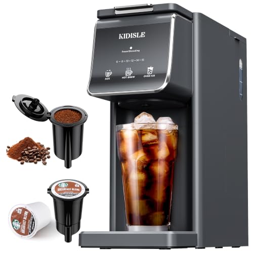 Single Serve Coffee Maker with K-Cup & Ground Compatibility, Hot & Iced Brew, 6-16oz, Gray