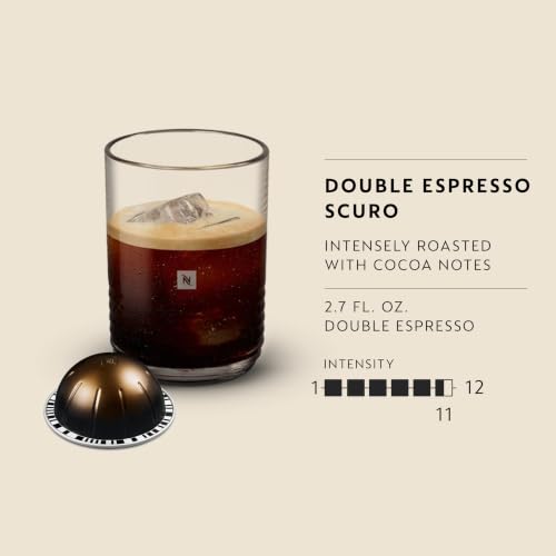Nespresso Vertuo Double Espresso Scuro Pods - 30 Count, Dark Roast, Full-bodied Coffee, Recyclable Aluminum Capsules