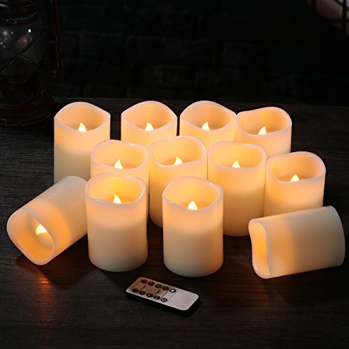 Ivory Flameless Candles Set of 12 - Battery Operated Pillar LED with Remote & Timer
