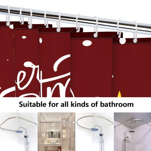 Canessioa Christmas Shower Curtain 72x72 in with Hooks Waterproof Polyester - Red Brown