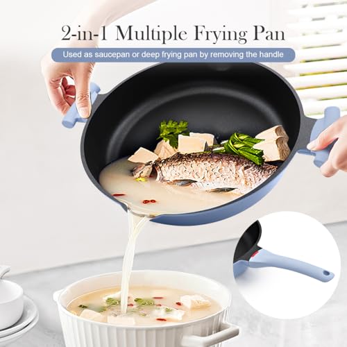 14 Inch Deep Frying Pan Skillet with Lid - Nonstick, Blue