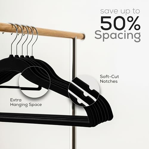 Utopia Home Velvet Hangers 100 Pack with Tie Bar - Black, Slim, Non-Slip