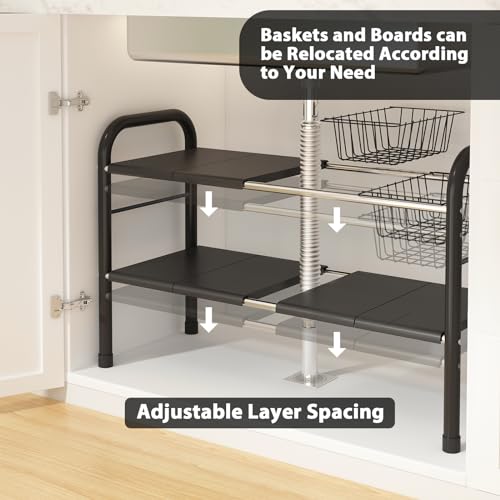 Expandable Under Sink Organizer 2-Tier Shelf for Kitchen & Bathroom Storage