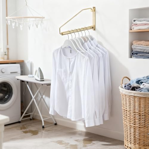 Triangle Brushed Gold Wall Mount Clothes Hanger Rack Swing Arm Organizer