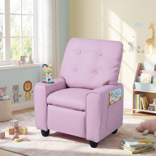 Costzon Pink Kids Recliner Chair with Push Back & Footrest - Toddler Lounge Sofa, Modern Design