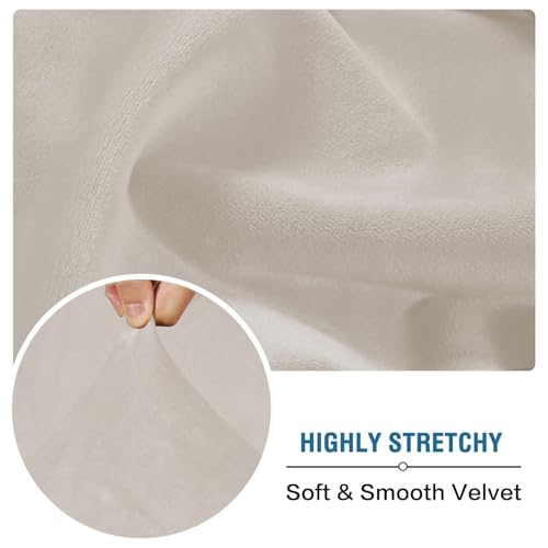 Velvet Couch Cushion Cover 3-Piece Set - Oatmeal Stretch Sofa Slipcover