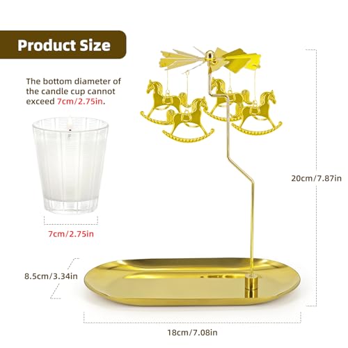 Oiiyee Gold Candle Carousel Holder with Tray (Gold-carousel) - Christmas Tea Light Spinner