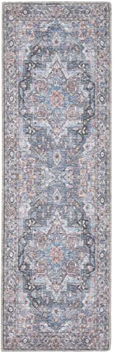 Nicole Curtis Machine Washable Series 1 Bohemian Light Blue Multi 2'2" x 8' Area -Rug, Easy Clean, Non Shedding, Bed Room, Living Room, Dining Room, Kitchen (2x8)