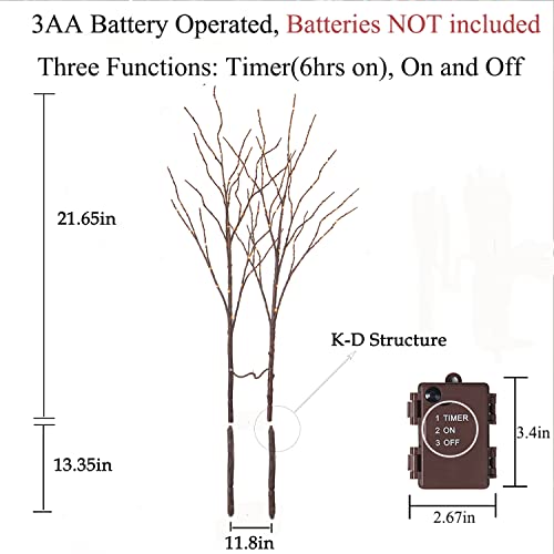 Brown Lighted Fairy Branches with Timer - 32 Inch Indoor Outdoor Decor