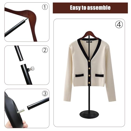 Adjustable T Shirt Display Stand with Wooden Hanger - Black, Pack of 4