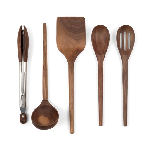 Salt & York Walnut Wooden Cooking Utensil Set - 5-Piece Kitchen Tools