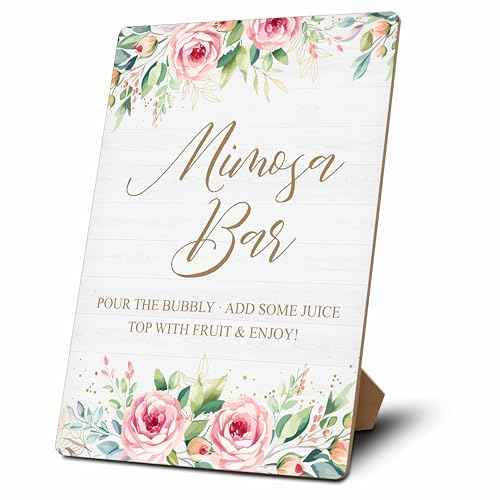 Mimosa Bar Sign, Mimosa Bar Supplies, Floral Brunch Decor, Flower 8x10 Wooden Tabletop Sign With Stand, Mimosa Bar Decor For Bridal Shower Baby Shower Wedding Birthday Christmas Party, 10