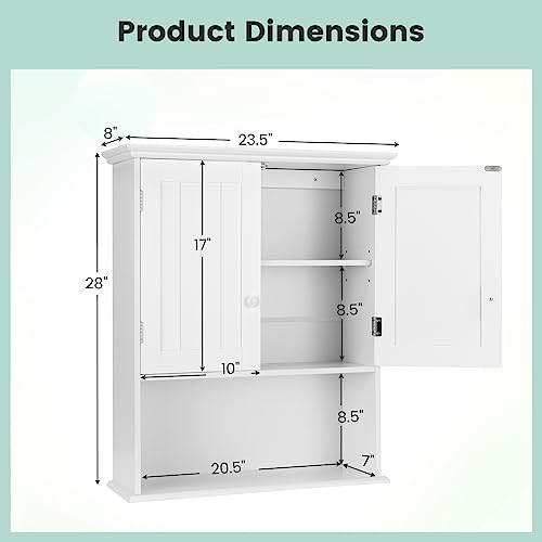 Tangkula White Bathroom Wall Cabinet with 2 Doors – Space-Saving Medicine Storage
