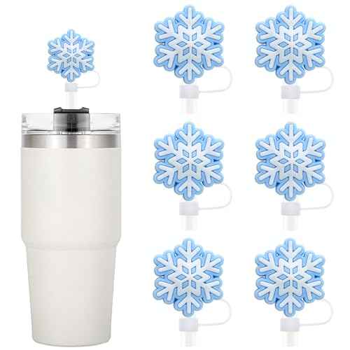 Christmas Straw Toppers 6Pcs Snowflake Straw Covers Reusable Drinking Straw Cover Caps Xmas Straw Topper Cute Design Snow Straw Tips Lids 10mm Christmas Straw Cover Set, Stanley Cup Accessories