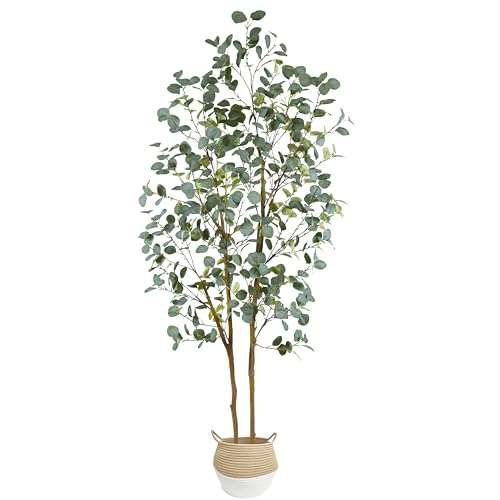 7ft Artificial Eucalyptus Tree with Basket - Realistic Faux Plant for Indoor & Outdoor Decor