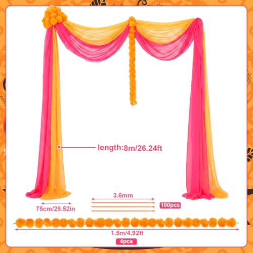 Warm Diwali Marigold Garland Decoration Set - Artificial Floral Pooja Backdrop