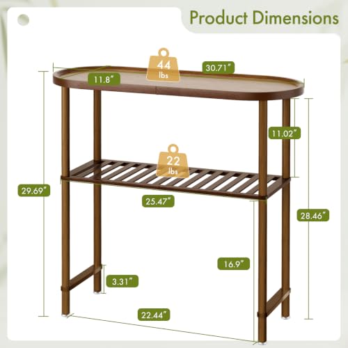 Small Entryway Bamboo Table 30.7" Narrow Hallway 2-Tier Console with Edges - Dark Walnut