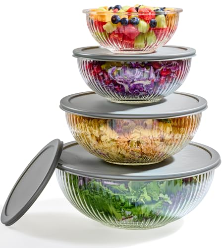8-Piece Glass Mixing Bowls with Airtight Leakproof Lids - BPA-Free Food Storage & Serving Set