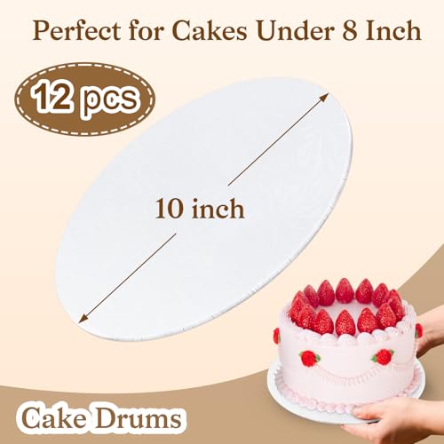 Essenya 10 Inch Cake Boards 12 Pack - Food Grade White Cake Drums for Wedding & Party